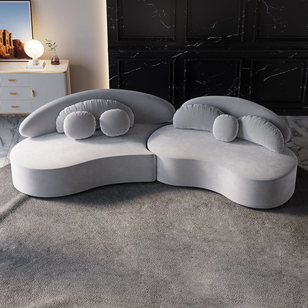 Questions and Answers for 118" 2-Piece Curved Velvet Sectional Sofa with Pillows