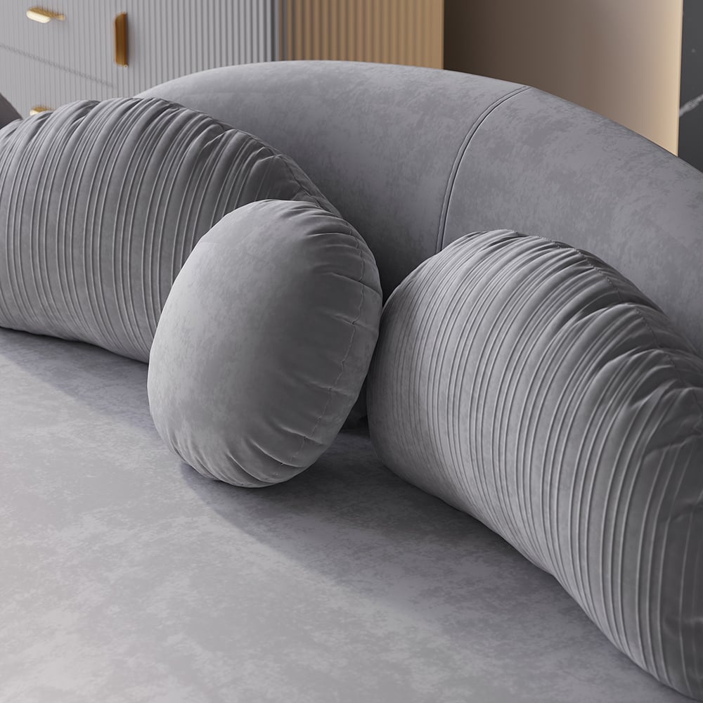 Questions and Answers for 118" 2-Piece Curved Velvet Sectional Sofa with Pillows