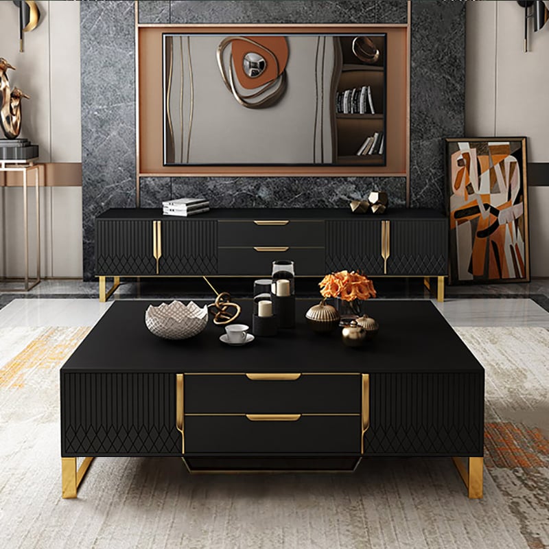 Customer Reviews for Aro Nordic Rectangular Black Coffee Table with Storage of Drawers & Doors in Gold
