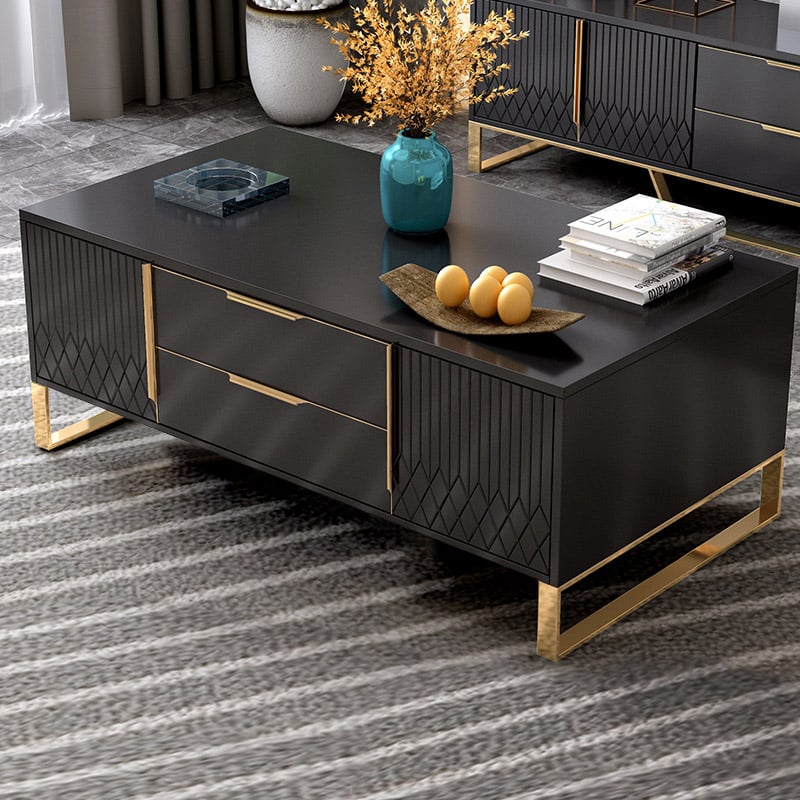 Customer Reviews for Aro Nordic Rectangular Black Coffee Table with Storage of Drawers & Doors in Gold
