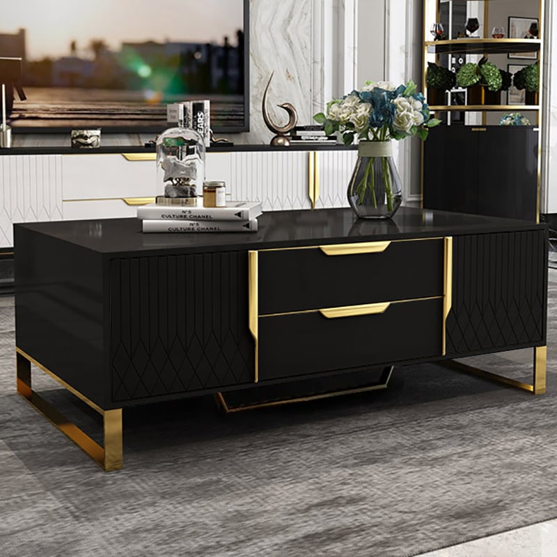 Customer Reviews for Aro Nordic Rectangular Black Coffee Table with Storage of Drawers & Doors in Gold
