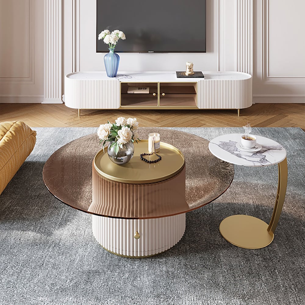 Questions and Answers for Palley Modern Oval TV Stand Console with Storage & Glass Doors White for TV Up to 2160mm