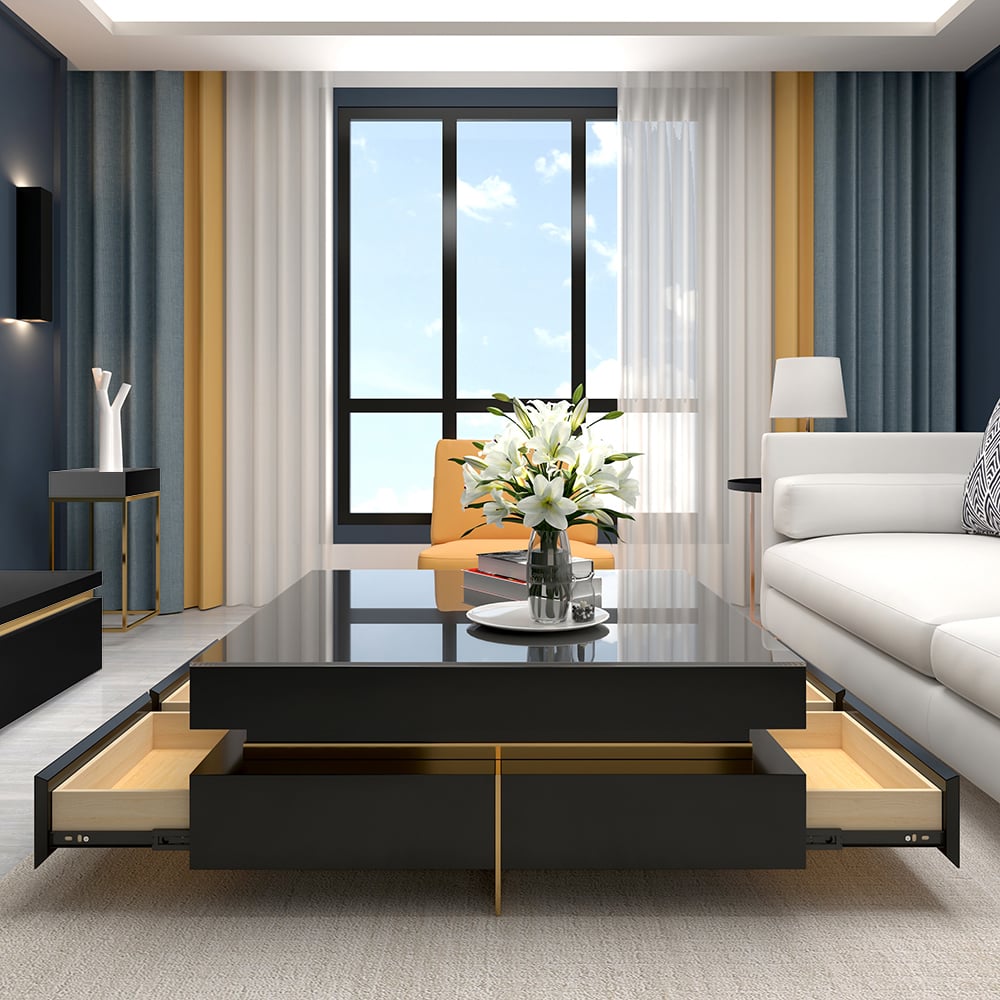 Customer Reviews for Black Modern Square Coffee Table with Drawers Tempered Glass Top & Metal Legs
