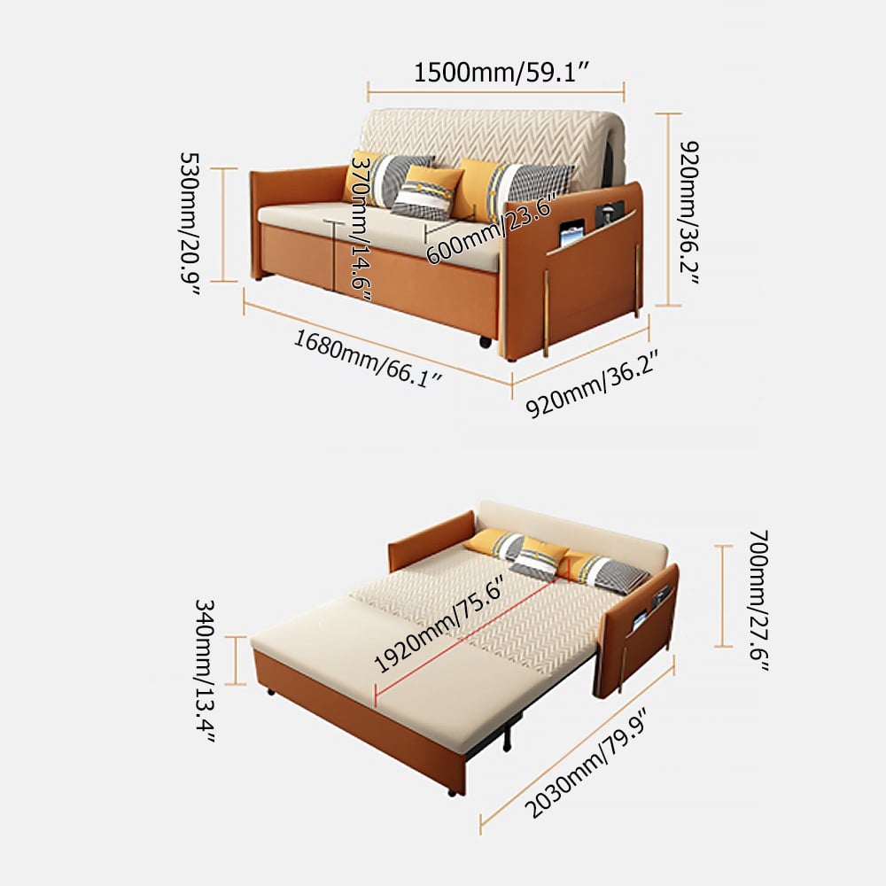 66" Queen 2-Seater Velvet Convertible Sleeper Sofa weights dimensions image