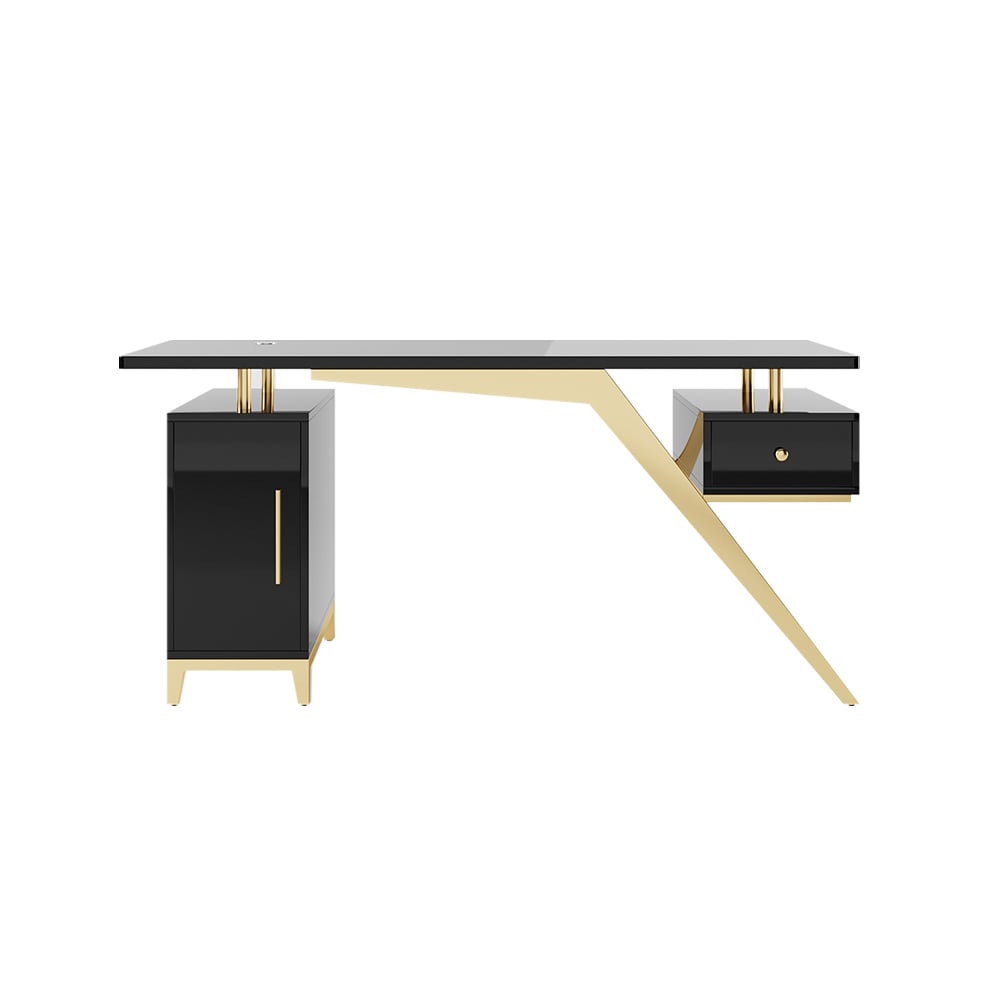 Free Shipping on Hungled 1800mm Modern Black & Gold Office Wood Executive Desk with Storage File Cabinet｜Homary  AU