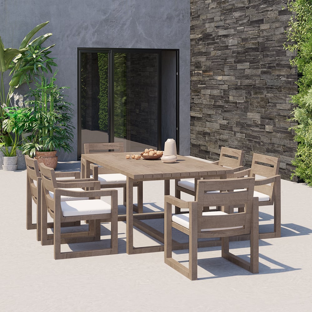 Questions and Answers for 7 Pieces Modern Outdoor Dining Set with Rectangle Teak Wood Table and Chair in Natural