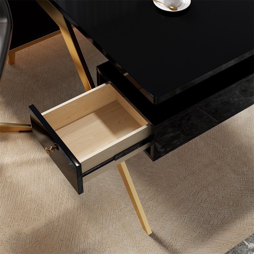 Free Shipping on Hungled 1800mm Modern Black & Gold Office Wood Executive Desk with Storage File Cabinet｜Homary  AU