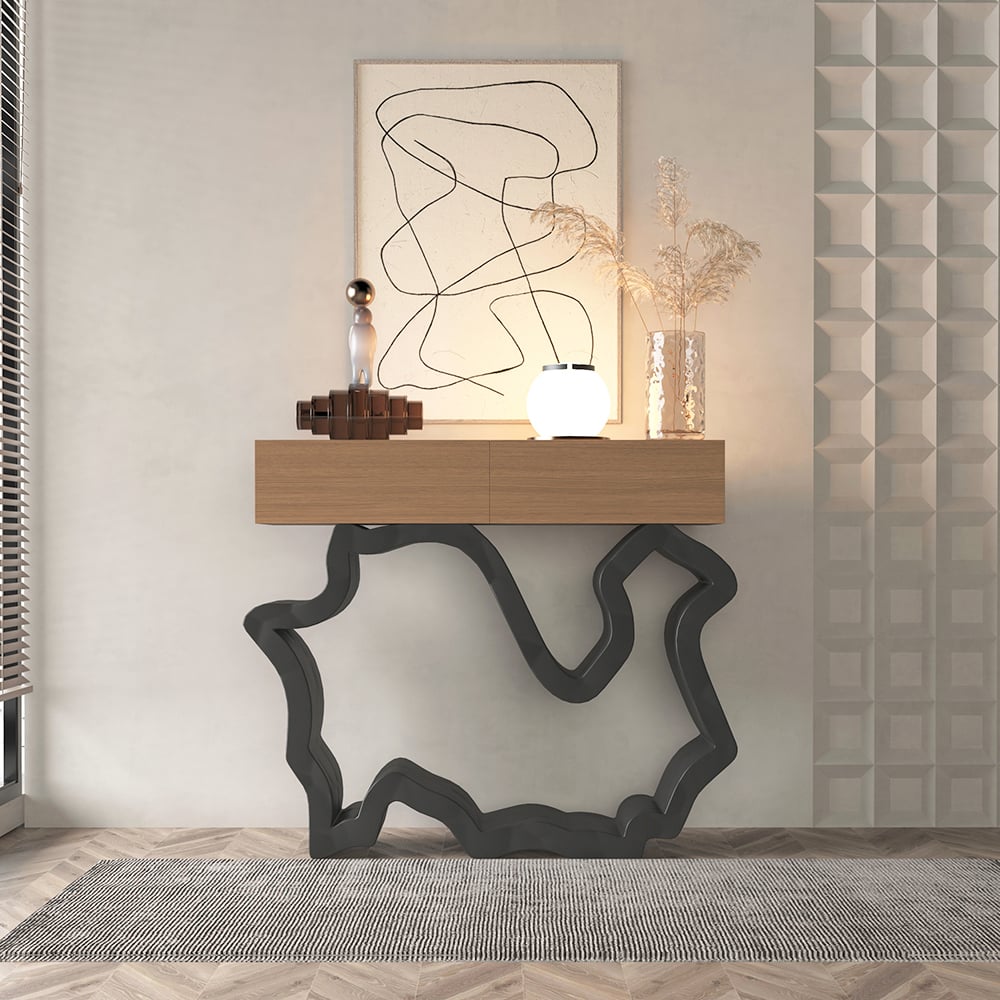 Avis Clients sur Table consloe moderne en noyer et noir 1000 mm avec tiroirs