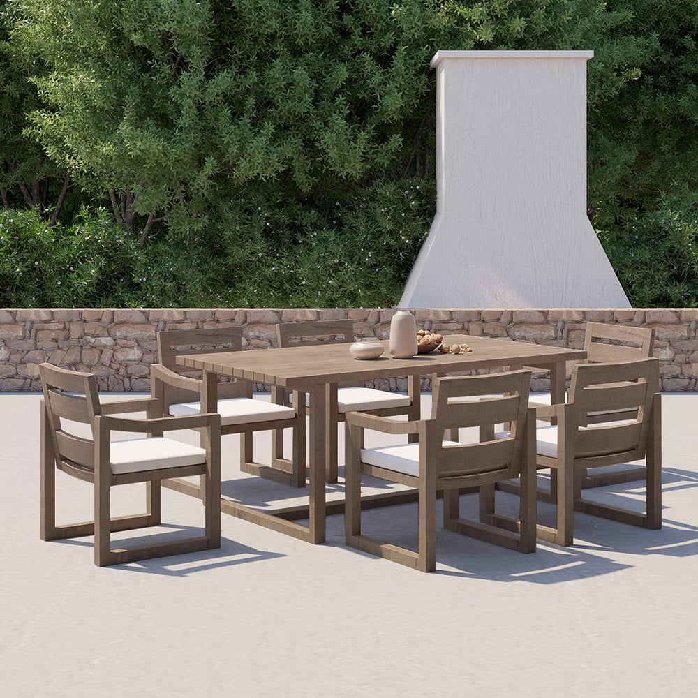 Questions and Answers for 7 Pieces Modern Outdoor Dining Set with Rectangle Teak Wood Table and Chair in Natural