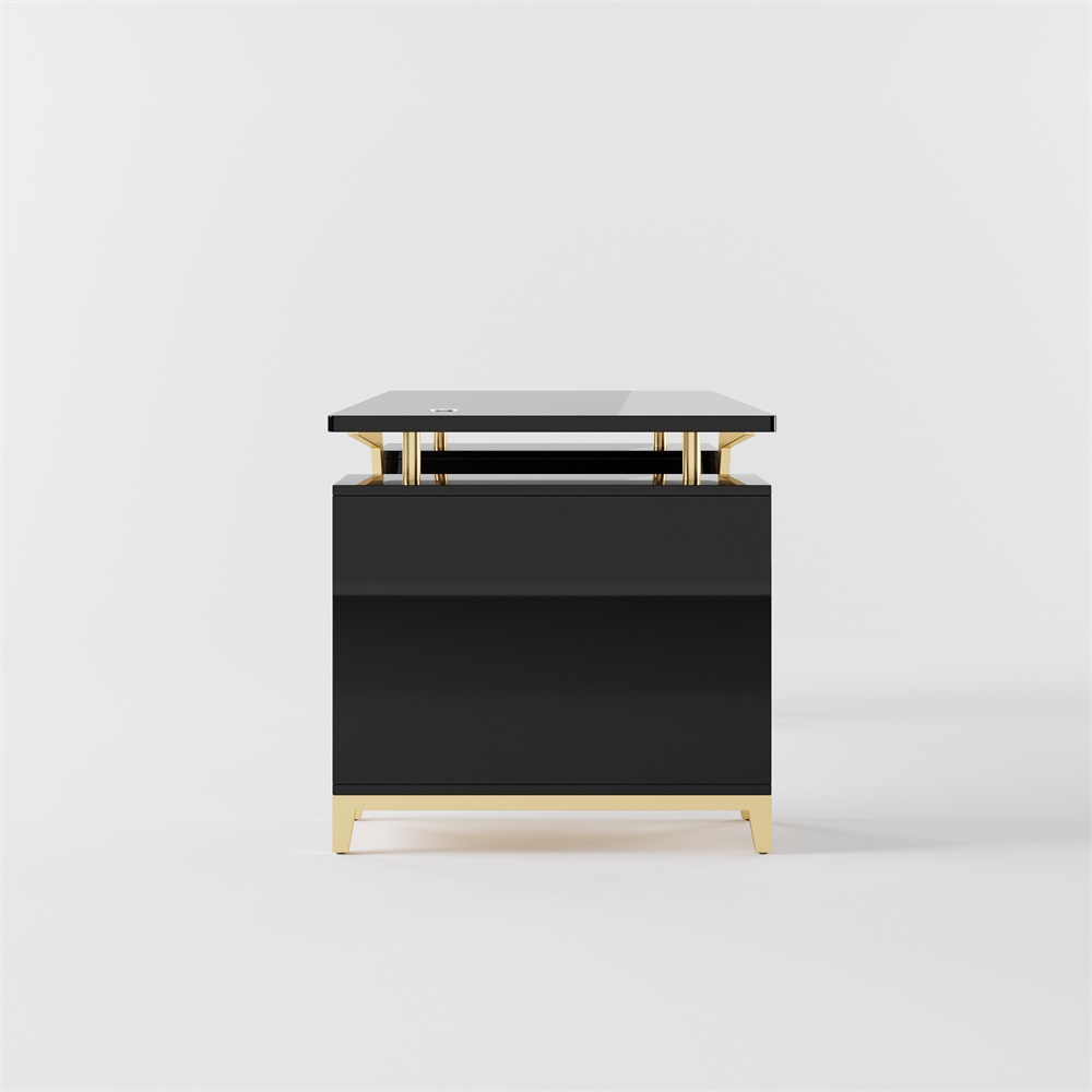 Free Shipping on Hungled 1800mm Modern Black & Gold Office Wood Executive Desk with Storage File Cabinet｜Homary  AU
