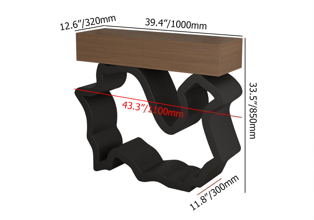 39.4" Modern Walnut & Black Console Table with Drawers weights dimensions image