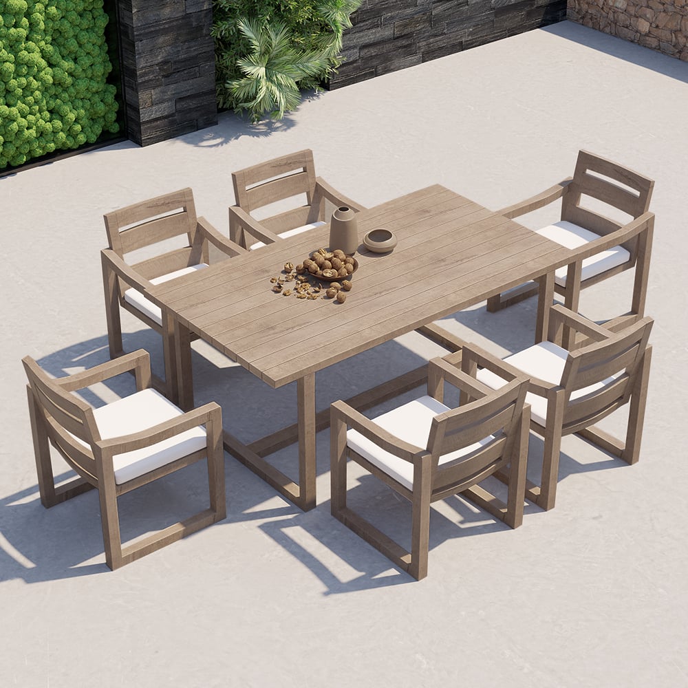 Questions and Answers for 7 Pieces Modern Outdoor Dining Set with Rectangle Teak Wood Table and Chair in Natural