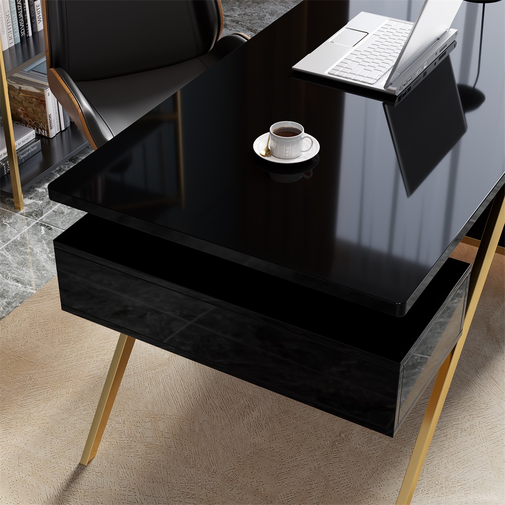 Free Shipping on Hungled 1800mm Modern Black & Gold Office Wood Executive Desk with Storage File Cabinet｜Homary  AU