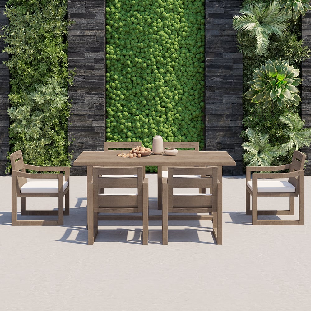 Questions and Answers for 7 Pieces Modern Outdoor Dining Set with Rectangle Teak Wood Table and Chair in Natural