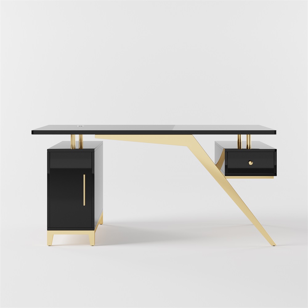 Free Shipping on Hungled 1800mm Modern Black & Gold Office Wood Executive Desk with Storage File Cabinet｜Homary  AU