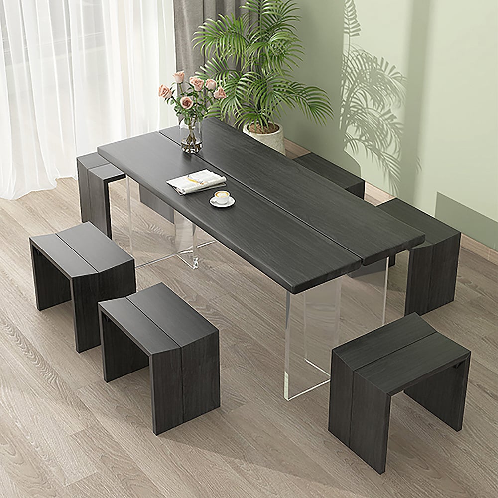 Recensioni dei clienti per Japandi, tavolo da pranzo rettangolare in acrilico da 63", piano in legno nero, gamba a cavalletto galleggiante