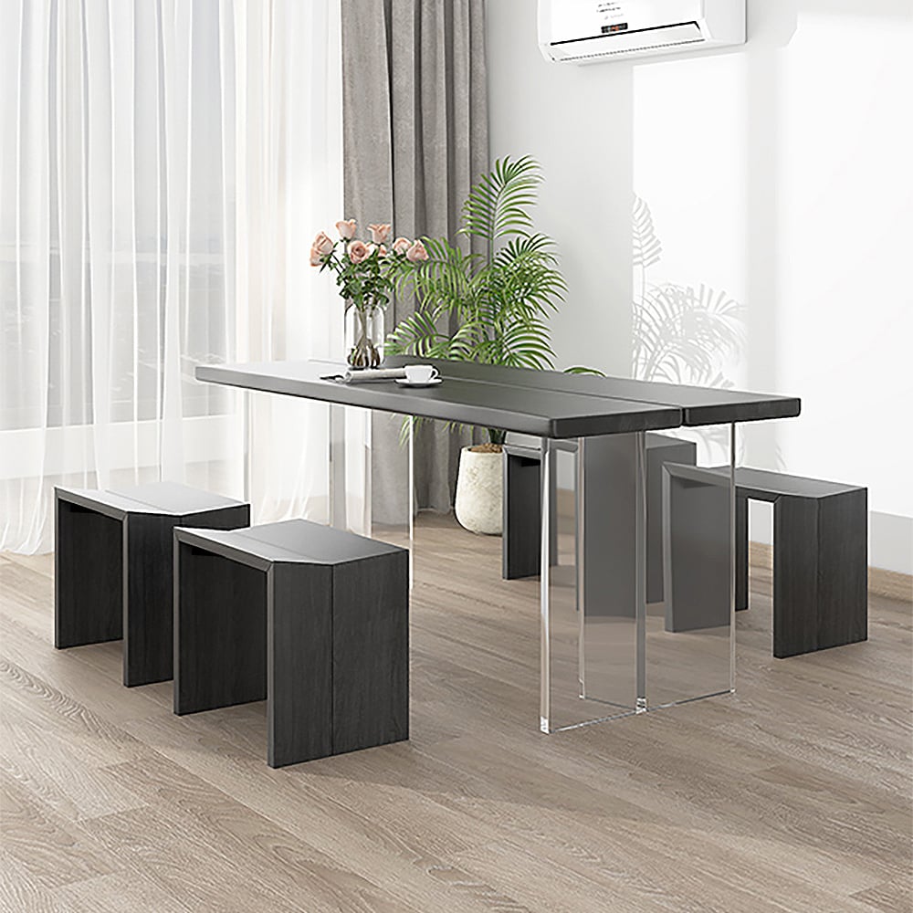 Recensioni dei clienti per Japandi, tavolo da pranzo rettangolare in acrilico da 63", piano in legno nero, gamba a cavalletto galleggiante