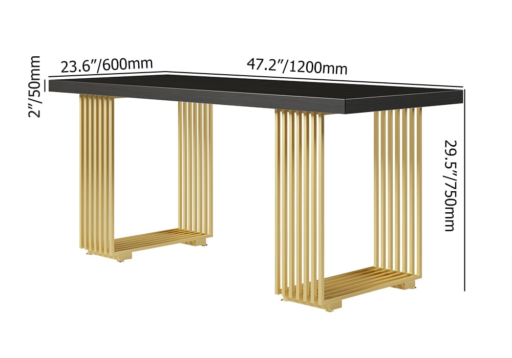 Modern 47.2" Rectangular Home Office Desk with Solid Wood Top and Gold Frame weights dimensions image