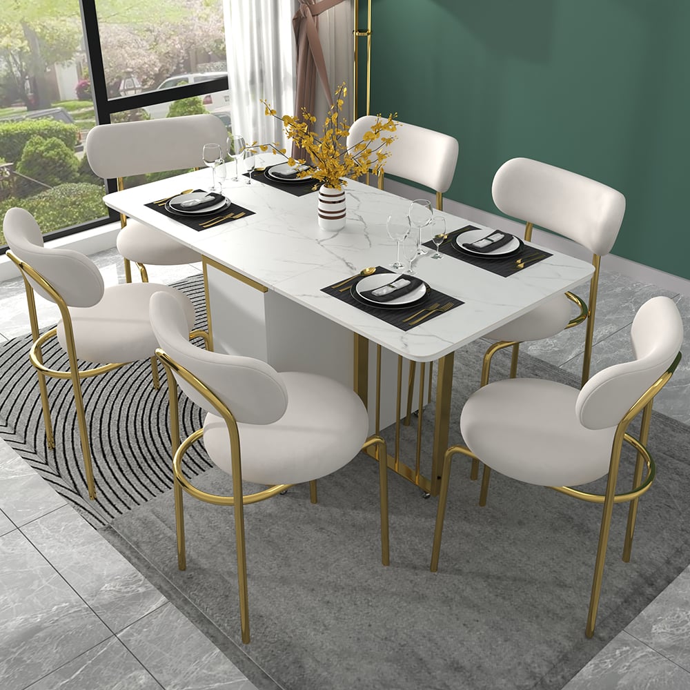 Customer Reviews for Modern Folding White Dining Table 1610mm with Storage Drop Leaf Gold Frame