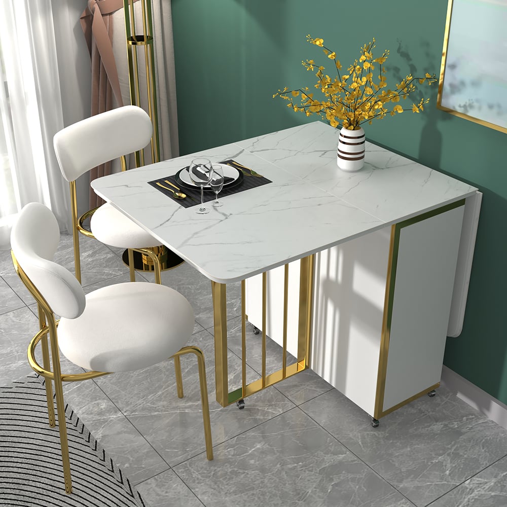 Customer Reviews for Modern Folding White Dining Table 1610mm with Storage Drop Leaf Gold Frame