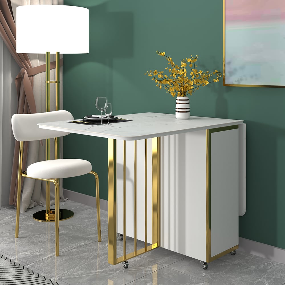 Customer Reviews for Modern Folding White Dining Table 1610mm with Storage Drop Leaf Gold Frame
