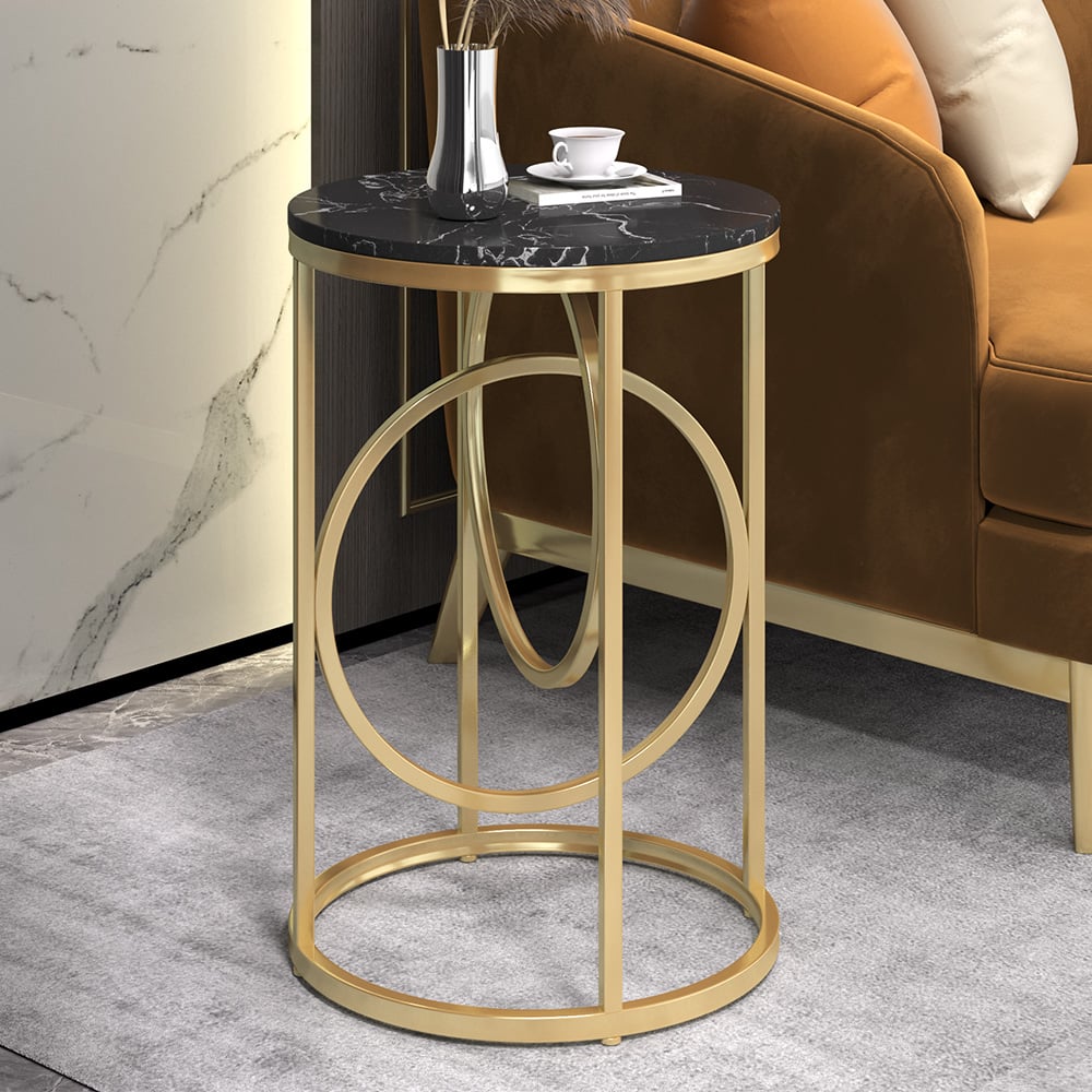 Questions and Answers for Black Round End Table Marble Top Side Table Metal in Gold