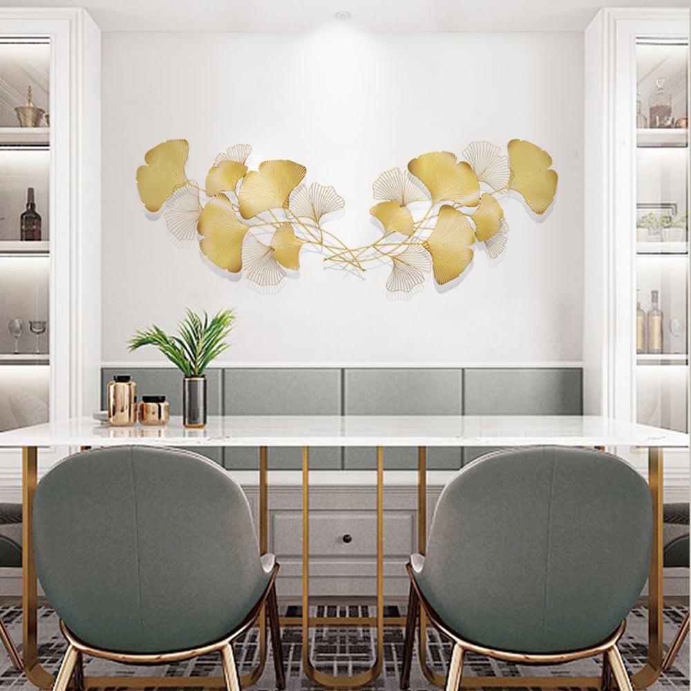 Questions et Réponses pour Lot de 2 feuilles de ginkgo modernes en métal doré pour décoration murale pour salon ou maison