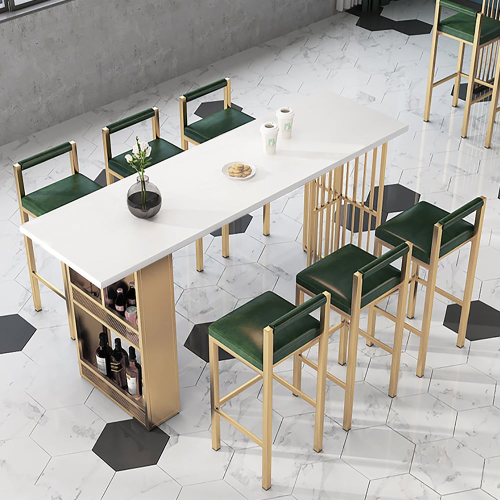 Questions and Answers for 1600mm Modern White Metal Bar Height Table with Shelves & Storage in Gold