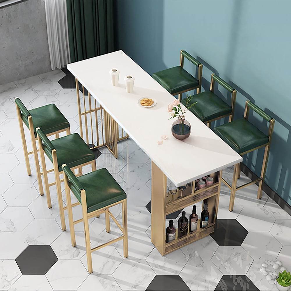 Questions and Answers for 1600mm Modern White Metal Bar Height Table with Shelves & Storage in Gold