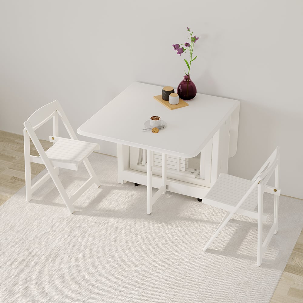 Customer Reviews for 1450mm Modern White Folding Dining Table Set Solid Wood Drop Leaf with 4 Chairs