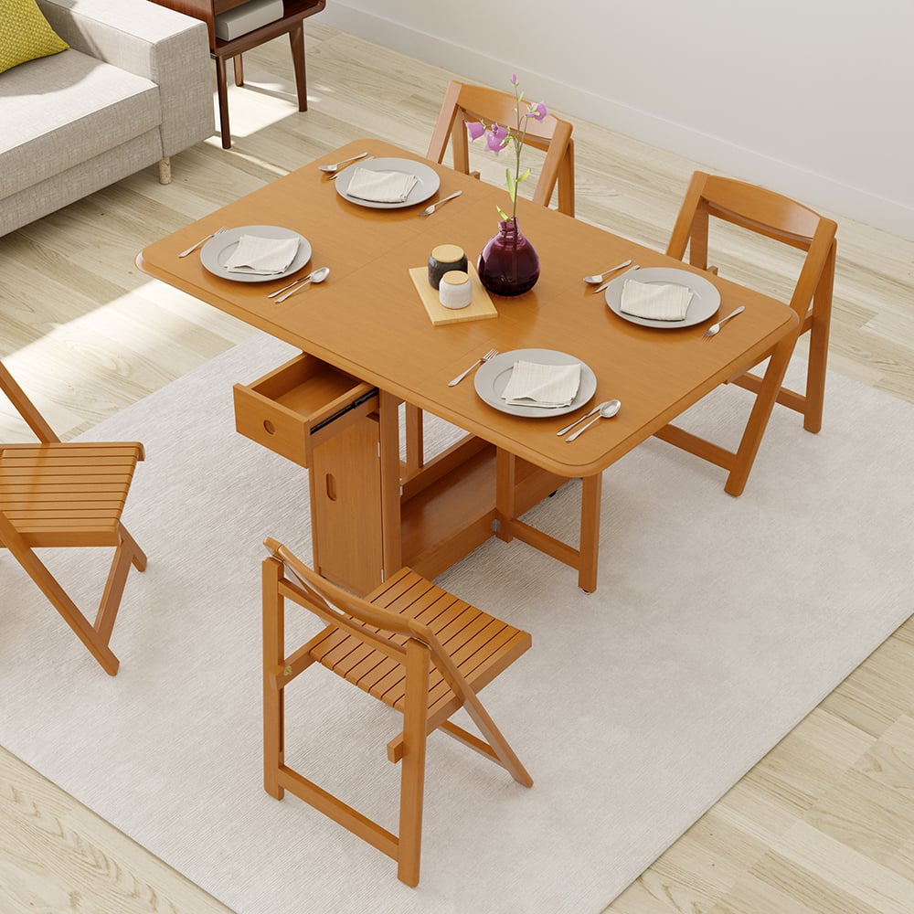 Questions and Answers for 1450mm Modern Solid Wood Folding 5 Piece Dining Table Set Drop Leaf with 4 Chairs