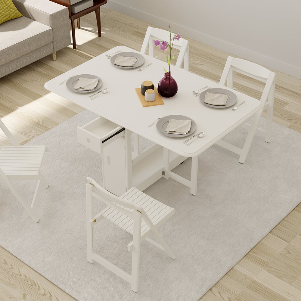 Customer Reviews for 1450mm Modern White Folding Dining Table Set Solid Wood Drop Leaf with 4 Chairs