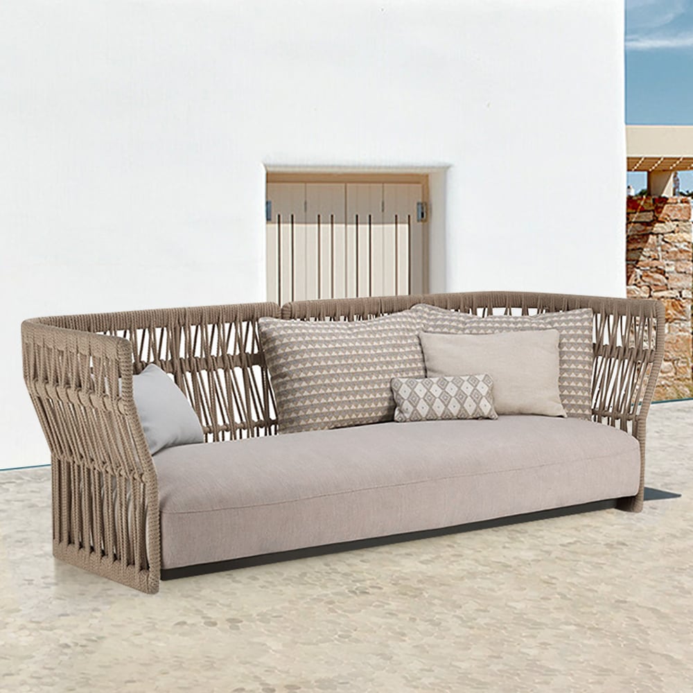 Customer Reviews for Emilio Natural Wood Colour Woven Rope Outdoor Sofa 3-Seater with Cushion Pillow