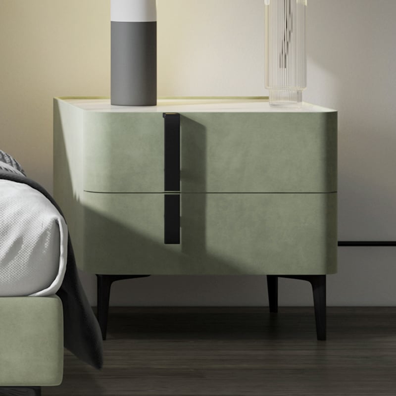 Questions and Answers for Modern Nightstand with Drawers & Sintered Stone Top Freestanding Bedside Table in Green