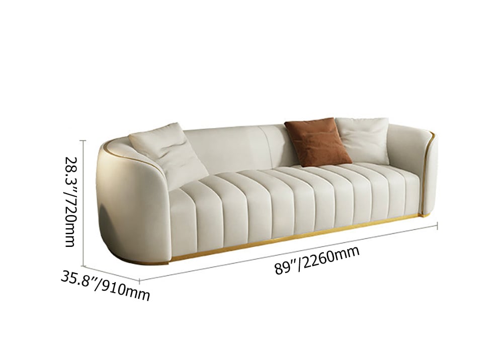 89" Modern Faux Leather Upholstered 3-Seater Sofa with Gold Legs weights dimensions image