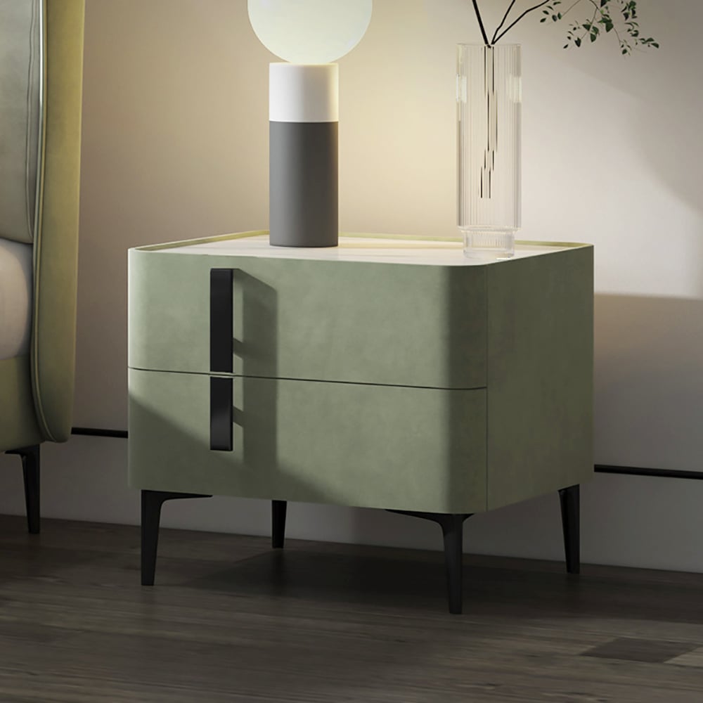 Questions and Answers for Modern Nightstand with Drawers & Sintered Stone Top Freestanding Bedside Table in Green
