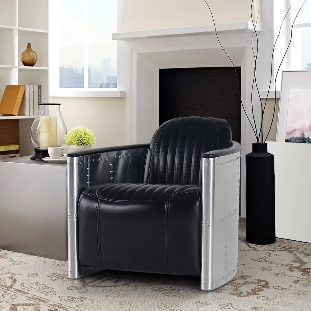 Avis Clients sur Zado Chaise d'appoint Industrielle Loft Noir Barrel Rembourrage Fauteuil en Cuir PU