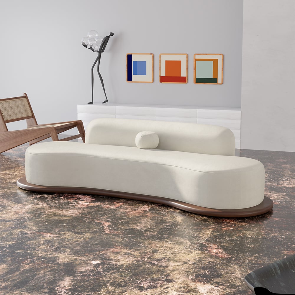 Reseñas de Clientes para Sofá curvo moderno de piel sintética gris de 2800 mm de 5 plazas con respaldo bajo y base de madera