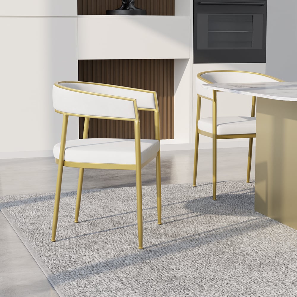 Customer Reviews for Modern White Dining Room Chair Velvet Upholstered Curved Back with Gold Metal Leg