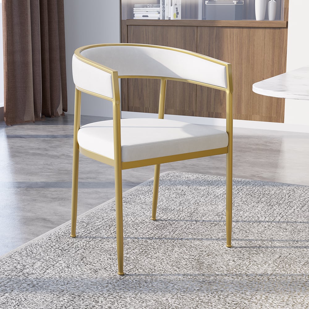 Customer Reviews for Modern White Dining Room Chair Velvet Upholstered Curved Back with Gold Metal Leg