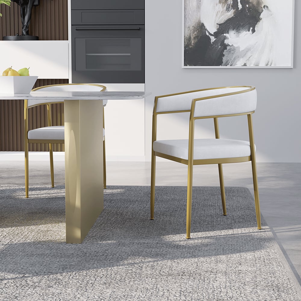 Customer Reviews for Modern White Dining Room Chair Velvet Upholstered Curved Back with Gold Metal Leg