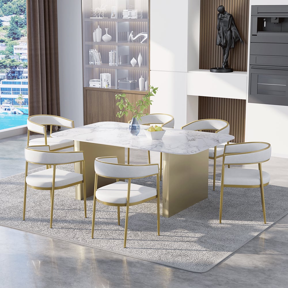 Customer Reviews for Modern White Dining Room Chair Velvet Upholstered Curved Back with Gold Metal Leg