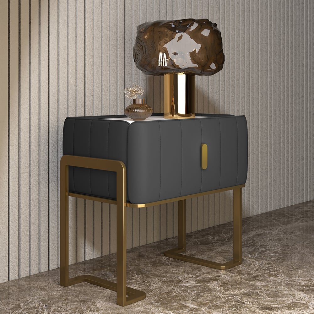 Questions and Answers for Black PU Leather Single Drawer Bedroom Nightstand Bedside Table with Sintered Stone Top