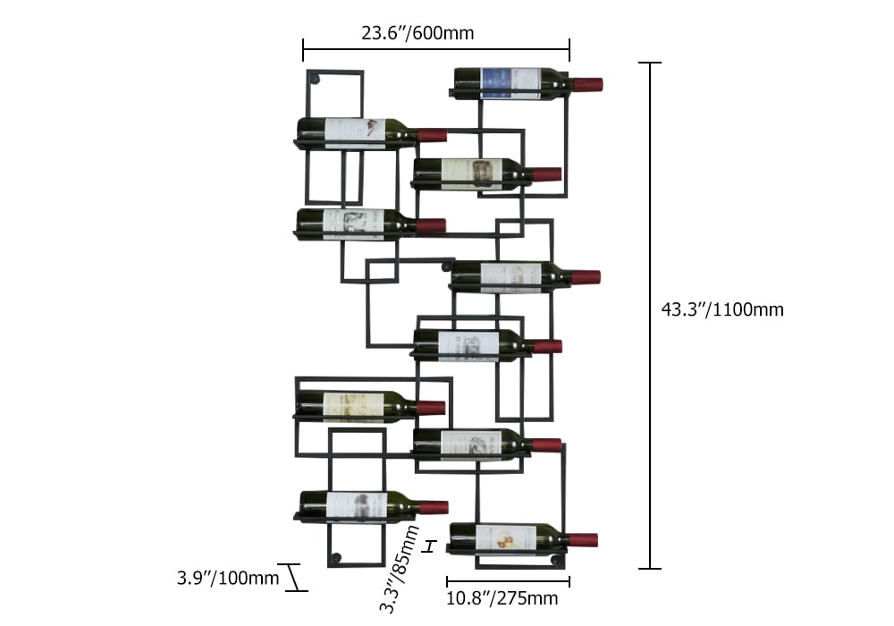 10-Bottle Modern Geometric Wall Mounted Wine Rack weights dimensions image