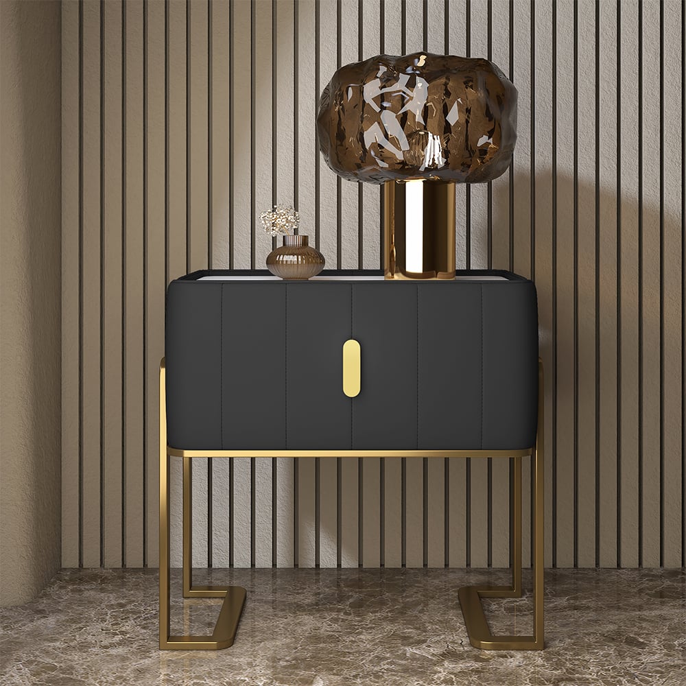 Questions and Answers for Black PU Leather Single Drawer Bedroom Nightstand Bedside Table with Sintered Stone Top