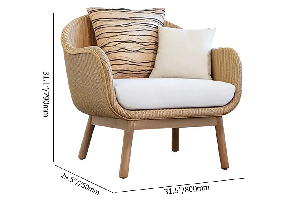 Preguntas y Respuestas para Sillón de patio tejido de cuerda con marco de madera maciza almohada cojín de ladrillo en color caqui