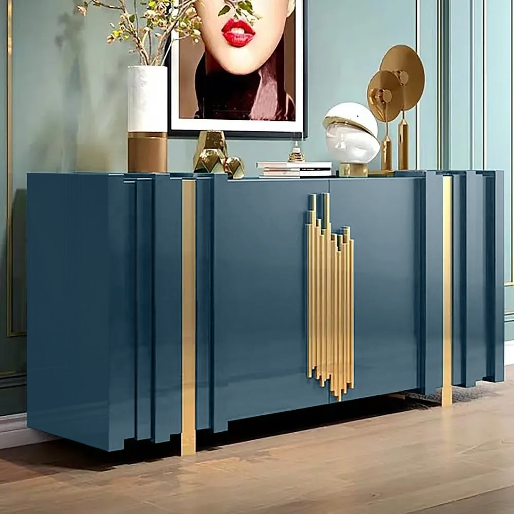 Questions and Answers for Aurea 63" Light Luxury Sideboard Green Rectangular Buffet with 2 Doors 2 Shelves in Gold
