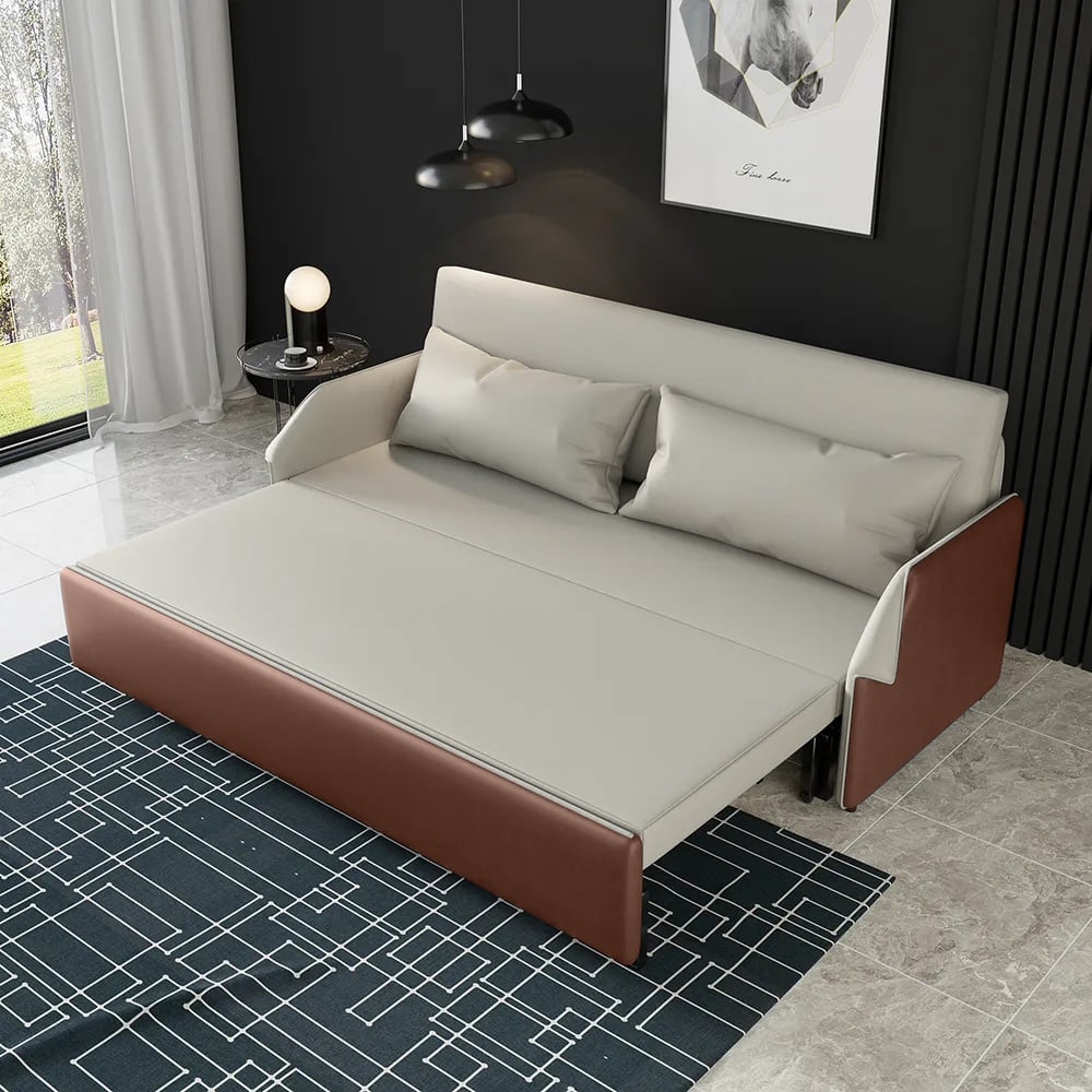 Questions and Answers for 1950mm Modern Beige & Brown Convertible Storage Full Sleeper Sofa Leath-Aire Upholstery