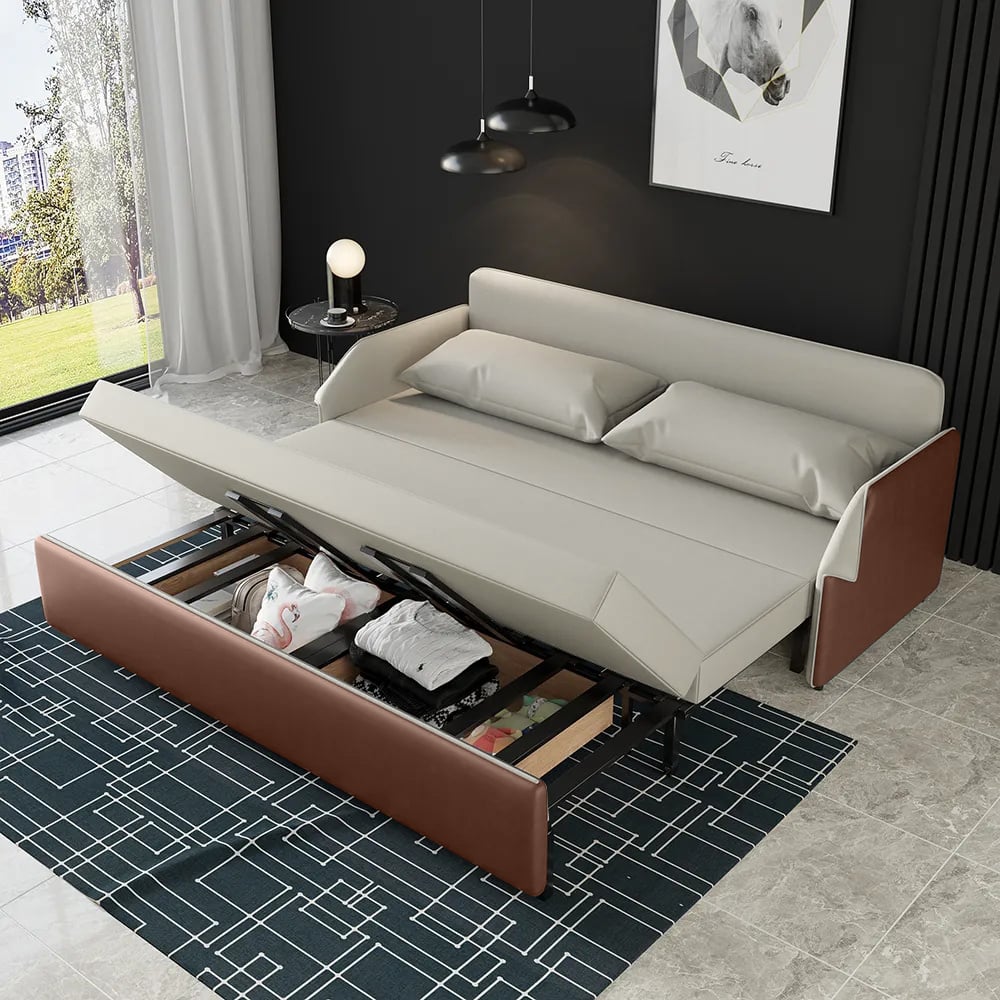 Questions and Answers for 1950mm Modern Beige & Brown Convertible Storage Full Sleeper Sofa Leath-Aire Upholstery