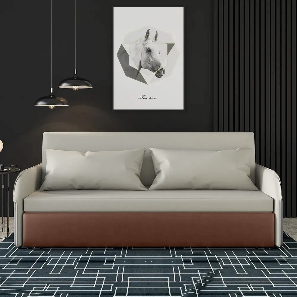 Questions and Answers for 1950mm Modern Beige & Brown Convertible Storage Full Sleeper Sofa Leath-Aire Upholstery